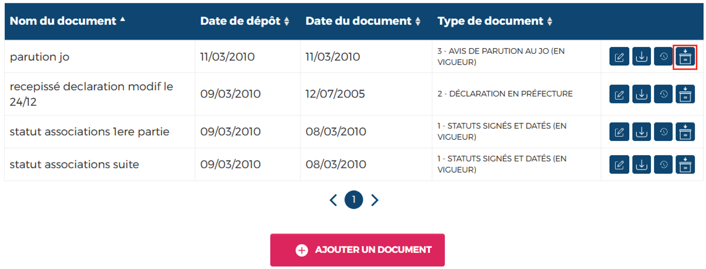 Bouton archiver encadr&eacute;