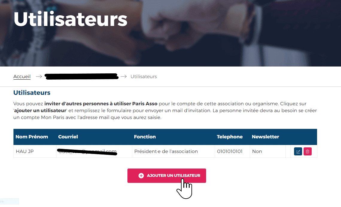 Paris Asso - bouton ajout utilisateur